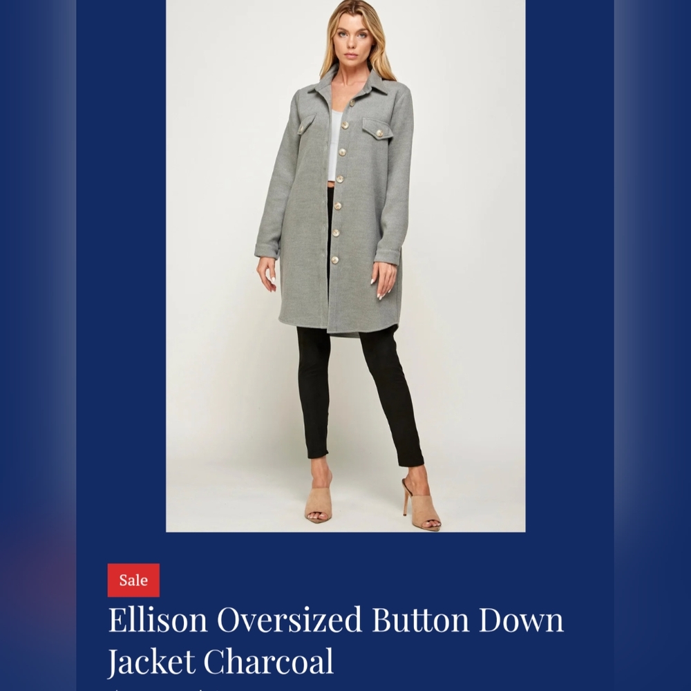 Ellison Oversized Button Down Jacket in Charcoal or Plaid (ivory/red)